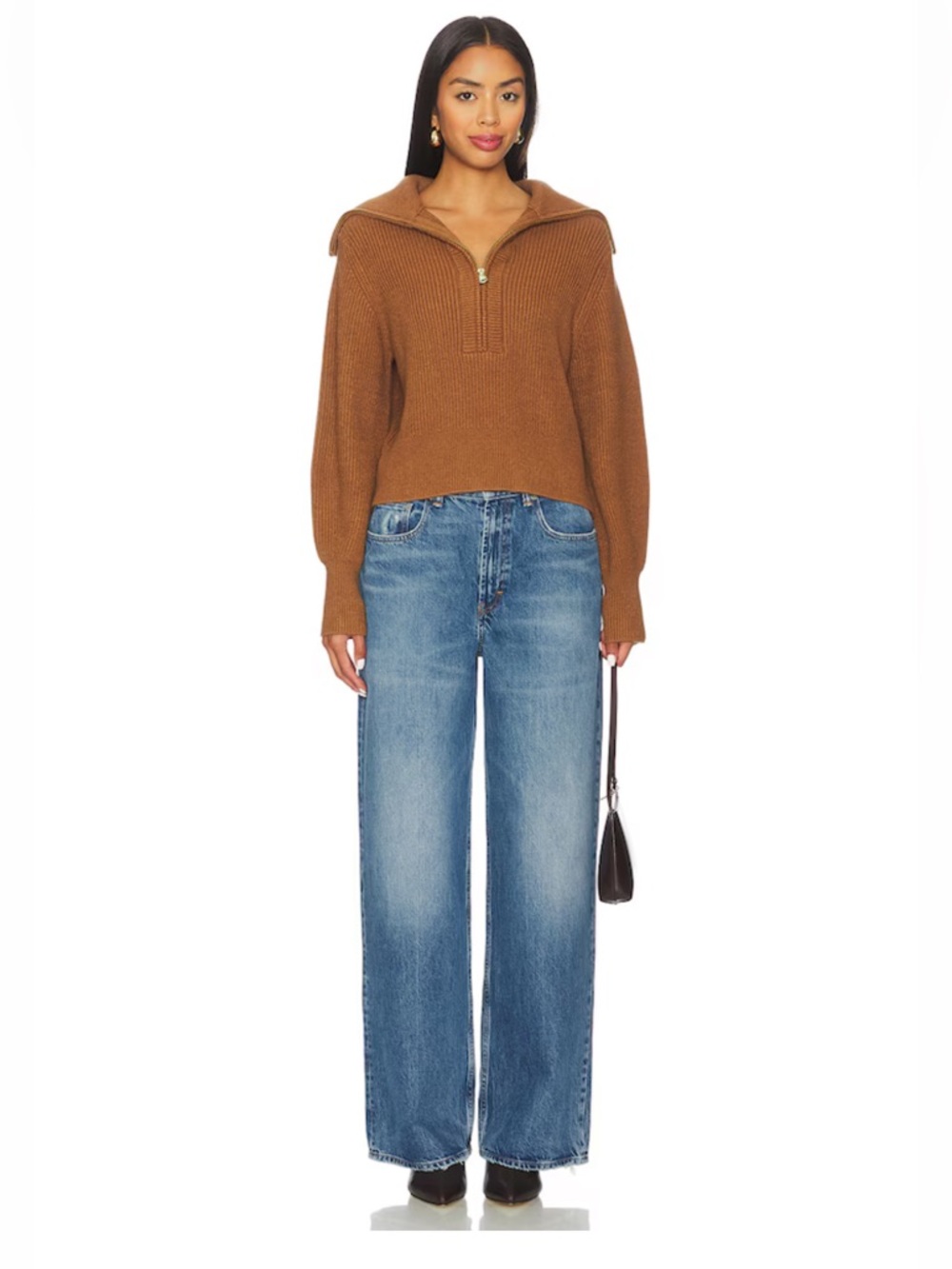 Varley Maura Half Zip Rib Knit in Caramel Pecan
